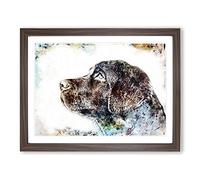 Chocolate Labrador Portrait In Abstract Modern Art Framed Print Walnut A2 | Wall Art, Ready to Hang, Satin Fine Art Paper, Fade-Resistant Inks, Acrylic Glazing, Securely Packaged, Made in the UK