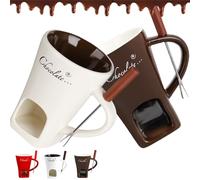 Chocolate Melting Cup, Chocolate Fondue Mug with Forks, Ceramic Butter Warmers Pot Set, Fondue Cup with A Tealight, Ideal Gifts for Christmas Birthday Date Night Wedding Gifts (A+B)