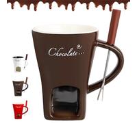 Chocolate Melting Cup, Chocolate Fondue Mug with Forks, Ceramic Butter Warmers Pot Set, Fondue Cup with A Tealight, Ideal Gifts for Christmas Birthday Date Night Wedding Gifts (B)