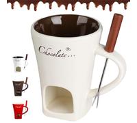 Chocolate Melting Cup, Chocolate Fondue Mug with Forks, Ceramic Butter Warmers Pot Set, Fondue Cup with A Tealight, Ideal Gifts for Christmas Birthday Date Night Wedding Gifts (A)