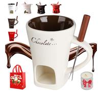 Chocolate Melting Cup, Chocolate Fondue Mug with Forks, Personal Cheese Melting Cup, Fondue Heated with a Tealight, Warmer Mug for Candy Snack Caramel Party, Ideal Gifts (C)