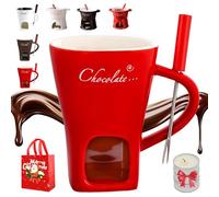 Chocolate Melting Cup, Chocolate Fondue Mug with Forks, Personal Cheese Melting Cup, Fondue Heated with a Tealight, Warmer Mug for Candy Snack Caramel Party, Ideal Gifts (A)