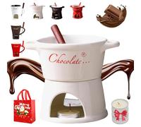 Chocolate Melting Cup, Chocolate Fondue Mug with Forks, Personal Cheese Melting Cup, Fondue Heated with a Tealight, Warmer Mug for Candy Snack Caramel Party, Ideal Gifts (F)