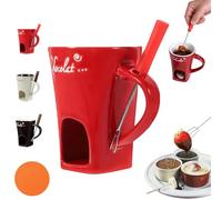 Chocolate Melting Cup, Portable Ceramic Chocolate Fondue Mug, Multi-Purpose Sweet Fondue Cup, Chocolate Fondue Cup with Forks, for Dessert Parties, Family Gatherings (Red)
