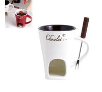 Chocolate Melting Fondue Mug Set with Forks, Mini Ceramic Cup for Cheese and Caramel, White Chocolate Fondue Mug