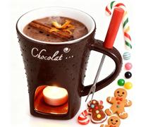 Chocolate Melting Fondue Mugs, Sweet Fondue Cup for Chocolate, Cheese, Candy, Ceramic Melting Cup with Forks for Date Night Birthday Wedding Gifts (Black)