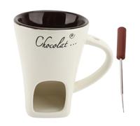 Chocolate Melting Mug, 4.7in Melting Fondue Mug Ceramic Butter Warmer Pot Small Desert Heating Supplies with Fork for Kitchen Home Garden Cafe (White)
