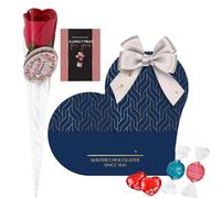 Chocolate Milk Love Heart Sweets Blue Gift Box with Rose & Card - Birthday Gifts For Women Wife, Girlfriend & Mens Gift Set | Christmas, Valentine or Mum Dad Anniversary Celebrations Chocolate