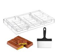 Chocolate Mold for Dubai Chocolates, 3-Cavity Deep Filled PS Mold with Spatula, Break Apart Chocolate Bar Molds, Nonstick Easy Release Candy Molds for Energy Bar, Soap