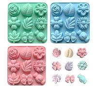 Chocolate Molds, 3Pcs Silicone Flower Leaf Bow Moulds, Non-Stick Reusable Baking Molds for Cookie, Candy, Cake, Ice Cube, Jelly, Soap, Desserts Making