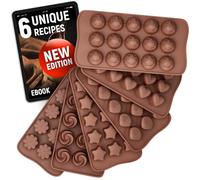 Chocolate Molds Silicone - Set of 6 (with Free Recipes eBook) - Non-Stick & Food Grade Candy Molds for Chocolate, Jelly Candies, Truffles, Bath Melts & Candles - Dishwasher Safe