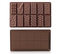 Chocolate Moulds Silicone,2Pcs Thick Baking Break Apart Wax Melt Moulds,DIY Ice Cube Tray,Non Stick,BPA Free Thick Reusable Chocolate Bar Mould Candy Mould Rectangle Love Diamond Shape Moulds
