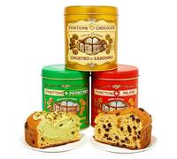 Chocolate, Pistachio, Fruity Panettone Cake Tin - Authentic Chiostro Di Saronno Assorted Flavour 3 x 100g Panettones. Christmas Cake for Birthday Gifts, Christmas Gifts