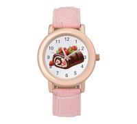Chocolate Roll Cake Strawberries Womens Leather Strap Elegant Lady Wrist Watches Casual Band Three-Hand Watch