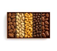 Chocolate & Salted Nuts Gift Box - Luxury Selection of Roasted Cashews, Pecans, Pistachios, Belgian Chocolate Raisins & Cocoa Dusted Almonds | Premium Sharing Gift