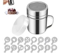 Chocolate Shaker - 200ML Powder Sifter, Stainless Steel Duster Mesh Can, Sugar Salt Shaker, Coffee Sprinkle, Powder Can Set with 16 Coffee Molds for Cake Decorating, Baking, Cappuccino, Cocoa