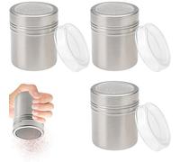Chocolate Shaker for Cappuccino, 3 Pack Stainless Steel Icing Sugar Shaker with Lid, Flour and Seasoning Shaker for Baking, Coffee, Camping, 5x5x7.2 cm