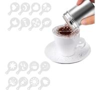 Chocolate Shaker Stainless Steel Duster Dredges Cans Coffee Sprinkles Powder Set Cocoa Cinnamon Powder Can with 16 Coffee Molds Stencils for Kitchen Baking Cooking Cappuccino Coffee Latte Coffee