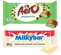 Chocolate Sharing Bar Aero Peppermint & Milkybar White Chocolate Bars, 90g | Bubbly Mint Chocolate, Smooth & Creamy, 2 Variety Pack, Milk & White Choc, Sweet Treats for Sharing, Gifting & Snacking