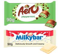 Chocolate Sharing Bar Aero Peppermint & Milkybar White Chocolate Bars, 90g | Bubbly Mint Chocolate, Smooth & Creamy, 2 Variety Pack, Milk & White Choc, Nestlé Classics