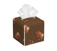 Chocolate Squares Cake Print Leather Tissue Boxs Cover Holder, Square Decor Organizer for Tabletop, Bathroom, Car, Office