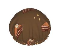 Chocolate Squares Cake Printed shower cap, reusable, double-layered design, suitable for women to wrap their hair, wash their face, and apply face masks.