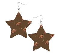 Chocolate Squares Cake Prints Leather Star-Shaped Earrings Lightweight And Stylish Accessories For Parties Dances And Everyday Life.