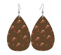 Chocolate Squares Cake Prints Leather Teardrop earrings Pendant Stylish and light Lightweight Dangle for Women Girls, One Size, Leather, No Gemstone