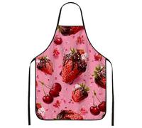 Chocolate Strawberry Apron, Cute Sweet Fruit Patterned Kitchen Apron for Cooking & Baking, Perfect for Spring & Summer Gatherings, Gift for Adults 1Pcs
