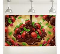 Chocolate Strawberry Wall Backdrop, Sweet Dessert Party Decorations, Cute Retro Photography Background for Events, Summer Celebration Supplies 71x43 Inch