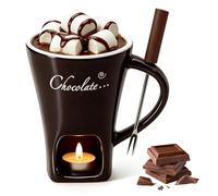 Chocolate Sweet Fondue Mug Cheese Hotpot Cup with Fork, Ceramic Melting Cup Gift Set, Fondue Cup,Hot Chocolate Cup, for Caramel Parties,Date Night,Cup Gift,Birthday,Wedding,Camping (Brown)