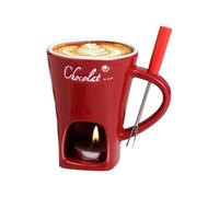 Chocolate Sweet Fondue Mug Cheese Hotpot Cup with Fork, Mini Melting Set Mini Chocolate Cheese Ceramic Cup with Tea Lamp for Hotpot Birthday Wedding Date Night (Red)
