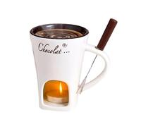 Chocolate Sweet Fondue Mug Cheese Hotpot Cup with Fork, Mini Melting Set Mini Chocolate Cheese Ceramic Cup with Tea Lamp for Hotpot Birthday Wedding Date Night (White)