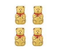 Chocolate Teddy Bear 4x40g - Milk Flavor - Swiss Hollow Chocolate Figures Wrapped in Gold Foil with Red Ribbons - Christmas Festive Chocolates, Stocking Fillers & Holiday Gifts for Family
