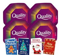 Chocolate Tubs 4 Pack with 4 Christmas Cards - Choose from Celebrations, Heroes, Roses or Quality Street - Festive Gift Bundle for Family & Friends - Boxed Treatz (4 Pack, Quality Street)