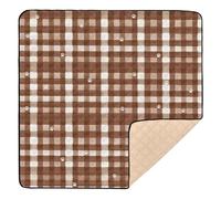 Chocolate White Gingham Paw Print Pattern Large Sturdy Baby Activity Play Mat for Floor Waterproof Kicking Mat for Baby Kids Toddlers Infants, 50'' x 50''