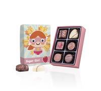 CHOCOLISSIMO Super Girl Chocolate Gift Box 70 grams - 6 Handmade Belgian Chocolate Pralines - Fun Comic-Style Packaging - Gift for Her - Perfect for Women’s Day, Birthday or Sweet Thank You