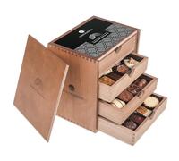 ChocoMassimo - 40 pralines - In a wooden box | 4 drawers | Present | Gift idea | Adults | Woman | Man | Women | Men | Birthday | Valentine’s | Christmas | Easter | Exclusive present