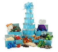 Chocs & Cookies Gift Tower | 41cm 6-Tier Luxury Chocolate Hamper with Award-Winning Biscuits, Buchanan's Fudge & Pralines | Reusable Turquoise Boxes