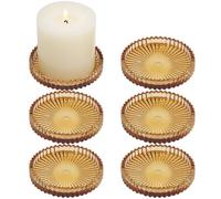 CHOCSTAY Glass Pillar Candle Holder, 4" Amber Candle Plates Set of 6, Glass Candle Holders for Wedding, Party, Holiday, Home Decor, Table Centerpiece