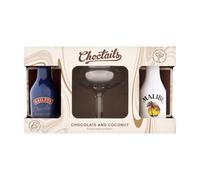 Choctails Chocolate & Coconut Flavoured Cocktail Gift Set - 5 aileys Chocolate Cream Liqueur (15.7% ABV), 5cl Malibu Coconut Flavoured Rum (18%) & Dinkies Mini Coupe Glass