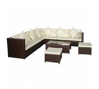 choctaw rattan garden lounger set with cushions in cream brown