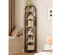 CHOEZON 6-Tier Corner Shelf, Industrial Corner Bookshelf, 71.2" Corner Storage Stand, Plant Stand Display Shelf, Corner Bookcase for Bedroom, Living Room, Home Office, Greige and Black TCJ11BG