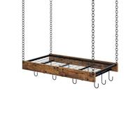 CHOEZON 61 cm Hanging Pot Rack, Ceiling Mounted Pot Hanger, Vintage Pot Rack for Kitchen, Pot Storage Organizer, with 12 S-Shaped Hooks, for Cookware Storage, Rustic Brown and Black DTPR01BF