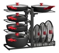 CHOEZON Adjustable Pot and Pan Organizer Rack, Two-Sided Cookware Holder with Lid Storage, Under Cabinet Pot Storage Organizer with Suction Cups and Adjustable Feet, for Kitchen, Black DTPR40BB
