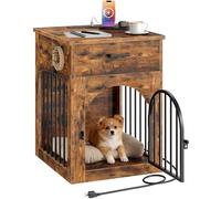 CHOEZON Dog Crate Furniture, Wooden Dog House with Charging Station and Storage Drawer, Indoor Pet Crate End Table for Small Breeds, for Living Room, Bedroom, Rustic Brown MGW01UFG