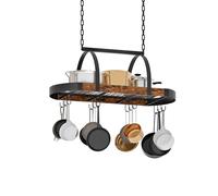 CHOEZON Hanging Pot Rack, Pot Hanger for Kitchen, Ceiling Mounted Pot Holder, Cookware Organizer with 12 S-Shaped Hooks, for Pot, Pan Storage, Space-Saving, Rustic Brown and Black DTPR08BFC1