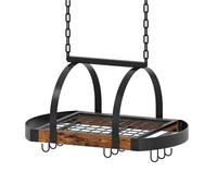 CHOEZON Hanging Pot Rack, Pot Hanger for Kitchen, Ceiling Mounted Pot Holder, Cookware Organizer with 9 S-Shaped Hooks, for Pot, Pan Storage, Space-Saving, Rustic Brown and Black TPR07BF