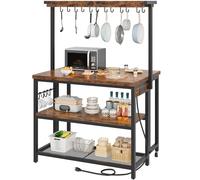 CHOEZON Kitchen Island with Power Outlet, Kitchen Island Table with Folding Top, Kitchen Island with Storage, Coffee Bar with Outlets and USB Port, for Dining Room, Living Room, Rustic Brown DTZD01KBF