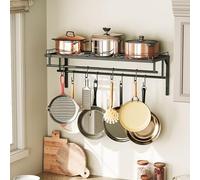 CHOEZON Kitchen Shelves Wall Mounted, Wall-Mounted Pot Pan Rack, Kitchen Cookware Organizer, Metal Pot Rack Holder, for Cookware, Utensils Organization, Black DTPR38BB
